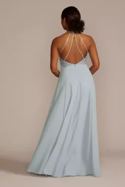 Halter Lace And Georgette Bridesmaid Dress -Floral Applique Dresses Shop 4XLGS290070 DUSTYBLUE BM PROD3 V2 107