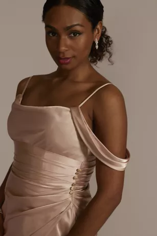 Charmeuse Cowl Bridesmaid Dress With Swag Sleeves 3 Charmeuse Cowl Bridesmaid Dress With Swag Sleeves - Image 3