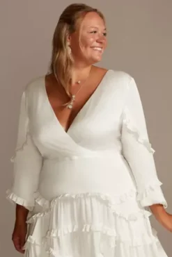 Charmeuse Ruffle Mini Dress With Back Tie 6 Charmeuse Ruffle Mini Dress With Back Tie -Floral Applique Dresses Shop 55079DB1W MSOFTWHITE DBSTU PROD8 29