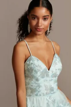 Floral Embellished Spaghetti Strap Lace-Up Gown -Floral Applique Dresses Shop 60978D MLTBLUE PRM PROD12 074