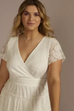 Short Flutter Sleeve Tiered Lace A-Line Dress -Floral Applique Dresses Shop 6285KW2W MWHITE JRPRTY PROD2 1309