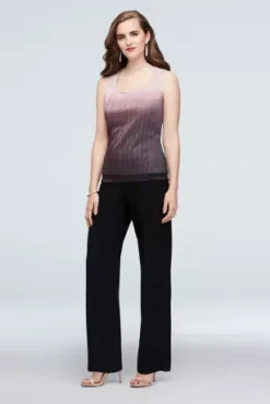 Crinkled Ombre Plus Size Three-Piece Pantsuit -Floral Applique Dresses Shop 650136 MBLKBLUSH MOB PROD6 030