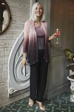 Crinkled Ombre Plus Size Three-Piece Pantsuit -Floral Applique Dresses Shop 650136 PDP Crop 1920x2880