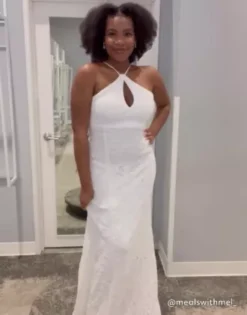 Halter Keyhole Lace Dress With Lace-Up Back -Floral Applique Dresses Shop 650711 650711W