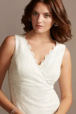 Scalloped Lace V-Neck Sheath Knee-Length Dress -Floral Applique Dresses Shop 650736 MSOFTWHITE DBSTU PROD11 087