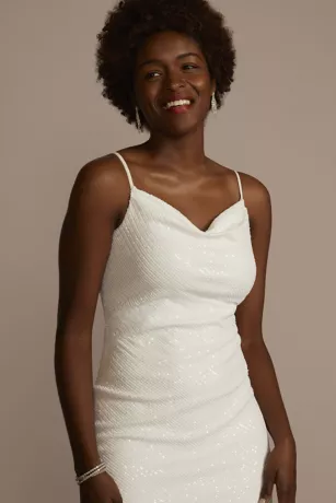 Sequin Cowlneck Spaghetti Strap Sheath Mini Dress 3 Sequin Cowlneck Spaghetti Strap Sheath Mini Dress - Image 3