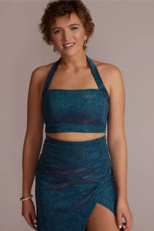 Metallic Glitter Two-Piece Set With Slit Skirt 3 Metallic Glitter Two-Piece Set With Slit Skirt - Image 3