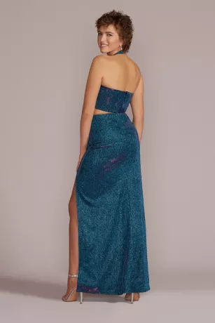 Metallic Glitter Two-Piece Set With Slit Skirt 2 Metallic Glitter Two-Piece Set With Slit Skirt - Image 2