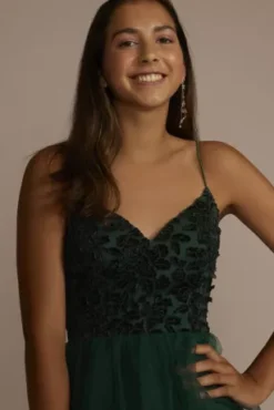 Embroidered Velvet A-Line Dress With Tulle Skirt -Floral Applique Dresses Shop 8742ER6A MHUNTER HC PROD7 049