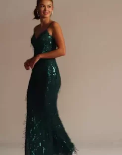 Long Sequin Fringe V-Neck Sheath Dress -Floral Applique Dresses Shop 8786DQ1J Juniper 2