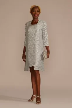 Beaded Lace Short Sheath Dress With Jacket
