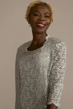 Beaded Lace Short Sheath Dress With Jacket -Floral Applique Dresses Shop 9101 MSILVER MOB PROD1 822