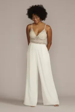 Crepe Wide Leg Wedding Separates Pant 5 Crepe Wide Leg Wedding Separates Pant -Floral Applique Dresses Shop 9DS152136 SOFTWHITE DBSTU PROD1 040