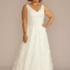 V-Neck Embroidered Lace A-Line Wedding Dress
