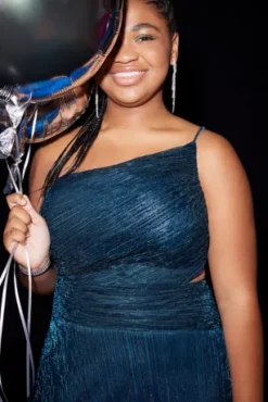 One Shoulder Metallic A-Line Dress With Cutout -Floral Applique Dresses Shop A25539 PDP Crop JAN19 1920x2880