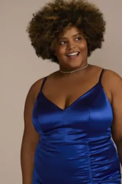 Stretch Satin Long Ruched Dress With Slit -Floral Applique Dresses Shop ABFP4310 MCOBALT JRPRTY PROD6 130