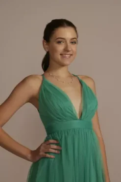 Tulle Dress With Plunge Neckline And Open Back -Floral Applique Dresses Shop ACE2229 MJADE PRM PROD10 067