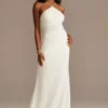 Beaded Stretch Crepe Halter Sheath Wedding Dress
