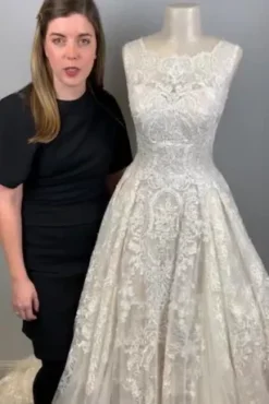 Beaded Lace Wedding Dress With Pleated Skirt -Floral Applique Dresses Shop CWG780 408x612