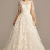 Beaded Lace Wedding Dress With Pleated Skirt