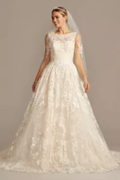 Beaded Lace Wedding Dress With Pleated Skirt