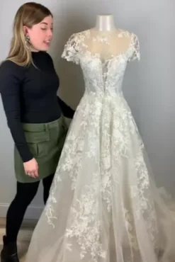 Lace Illusion Cap Sleeve Ball Gown Wedding Dress 9 Lace Illusion Cap Sleeve Ball Gown Wedding Dress -Floral Applique Dresses Shop CWG833 408x612