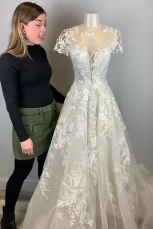 Lace Illusion Cap Sleeve Ball Gown Wedding Dress 4 Lace Illusion Cap Sleeve Ball Gown Wedding Dress - Image 4