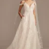 Beaded Applique Wedding Dress With Swag Sleeves