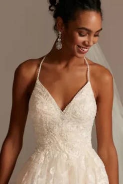 Large Floral Applique Beaded Strap Wedding Dress 11 Large Floral Applique Beaded Strap Wedding Dress -Floral Applique Dresses Shop CWG879 IVYSTONE OLEG PROD3 117
