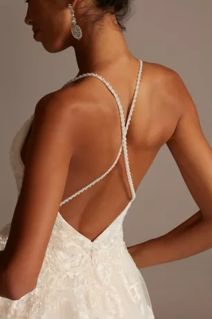 Large Floral Applique Beaded Strap Wedding Dress 4 Large Floral Applique Beaded Strap Wedding Dress - Image 4