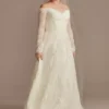Leafy Applique Lace Off The Shoulder Wedding Dress