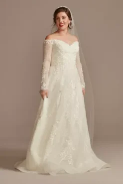 Leafy Applique Lace Off The Shoulder Wedding Dress