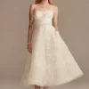 Floral Glitter Tulle Tea-Length Wedding Dress
