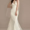 Buttoned Illusion Back Wedding Dress With Applique