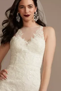 Buttoned Illusion Back Wedding Dress With Applique -Floral Applique Dresses Shop CWG909 IVORY OLEG PROD3 251