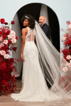 Buttoned Illusion Back Wedding Dress With Applique -Floral Applique Dresses Shop CWG909 PDP Crop JUNE15 1920x2880