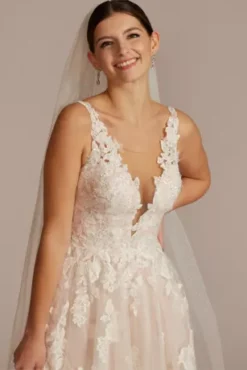 Illusion Plunge V-Neck Lace Wedding Gown -Floral Applique Dresses Shop CWG924 IVYCSHMR OLEG PROD1 V2 087