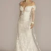 Off The Shoulder Lace Sleeve Trumpet Wedding Gown