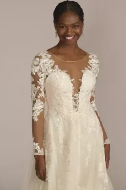 Illusion Button Back Lace Applique Wedding Gown -Floral Applique Dresses Shop CWG928 IVYCSHMR OLEG PROD12 114 V2