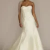 Strapless Drop Waist Lace And Mikado Wedding Dress