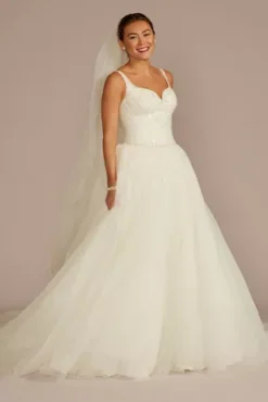 Sweetheart Beaded Tulle Ball Gown Wedding Dress