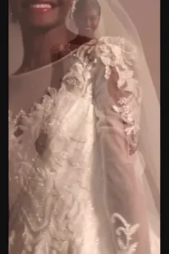 Beaded Lace And Satin Long Sleeve Wedding Dress -Floral Applique Dresses Shop CWG946 IVORY OLEG PROD10