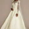 Beaded Lace And Satin Long Sleeve Wedding Dress