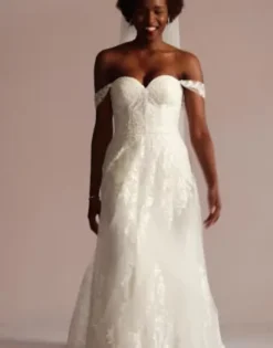 Lace Applique Wedding Dress With Removable Sleeves -Floral Applique Dresses Shop CWG954