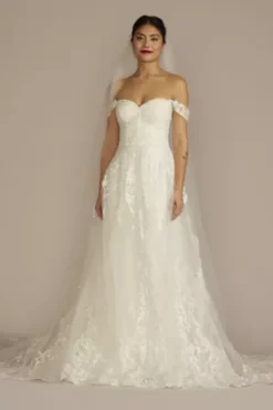 Lace Applique Wedding Dress With Removable Sleeves