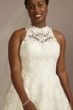 High Neck Lace Applique Tulle Wedding Dress -Floral Applique Dresses Shop CWG956 SFTWHTCOCOA OLEG PROD4 140