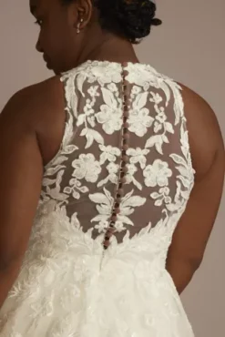 High Neck Lace Applique Tulle Wedding Dress -Floral Applique Dresses Shop CWG956 SFTWHTCOCOA OLEG PROD4 315