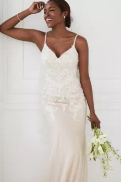 Appliqued Lace-Up Spaghetti Strap Wedding Dress -Floral Applique Dresses Shop CWG957 2 PDP Crop JAN19 1920x2880