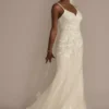 Appliqued Lace-Up Spaghetti Strap Wedding Dress