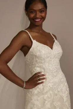 Appliqued Lace-Up Spaghetti Strap Wedding Dress -Floral Applique Dresses Shop CWG957 IVYSTONE OLEG PROD10 0249